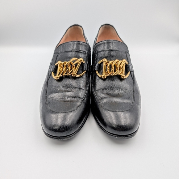 Gucci Horsebit Leather Loafers 36.5 Heeled Slip On Shoes Black - Picture 4 of 11